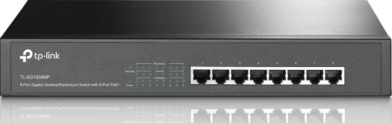 سويتش سطح مكتب 8 منفذ تي بي لينك TP-Link 8-Port Gigabit Desktop/Rackmount Switch with 8-Port PoE+ TL-SG1008MP