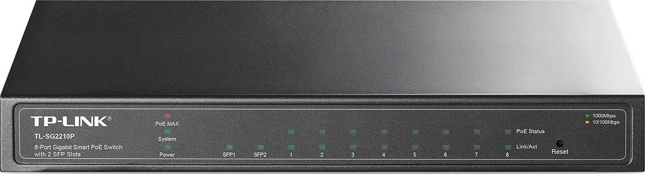 سويتش سطح مكتب 8 منافذ تي بي لينك TP-Link 8-Port Gigabit Ethernet Smart PoE Switch with 2-SFP Slots 53W TL-SG2210P