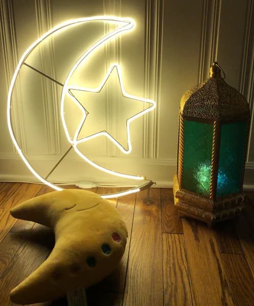 اضاءة هلال رمضان زينة للتعليق Ramadan Hanging Decoration Neon Moon Lantern