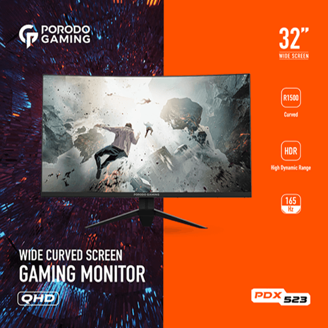 شاشة قيمنق منحنية 32 بوصة 165 هرتز بورودو Porodo Gaming Wide-Curved Screen Monitor