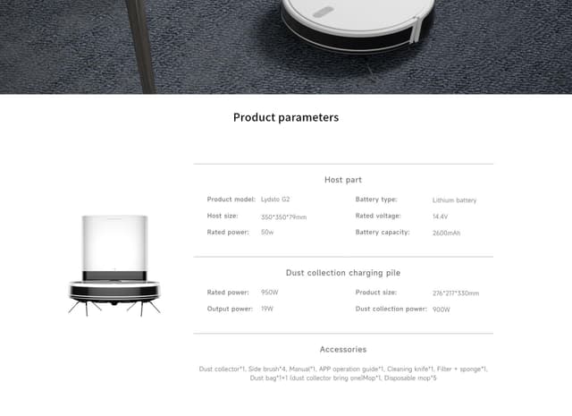 مكنسة روبوت التنظيف مع صندوق غبار ليدستو جي 2 الذكية Lydsto G2 Sweep Mop Robot Vacuum Cleaner