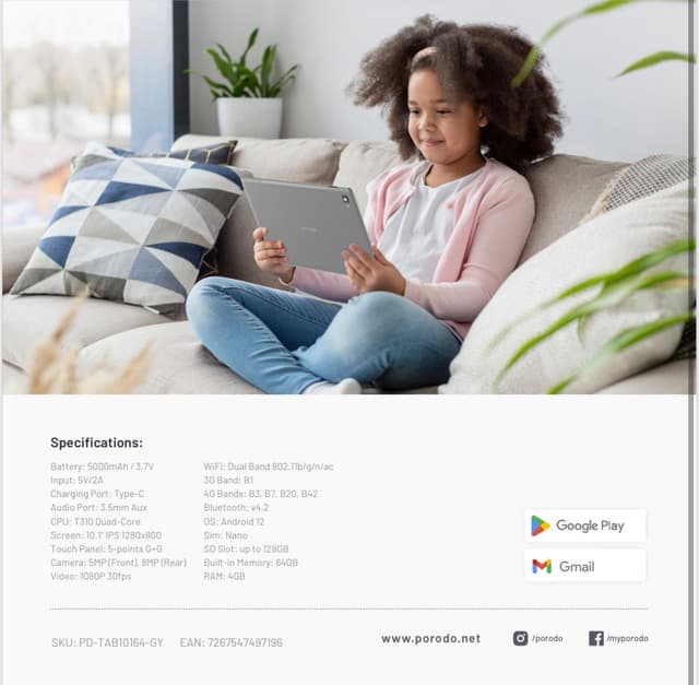 Porodo Ultra-Slim 10.1" Android Tablet