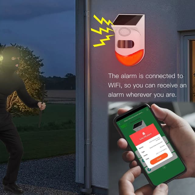 جهاز انذار ضد السرقة حساس حركة بالطاقة الشمسية مع ريموت Wifi solar outdoor infrared alarm