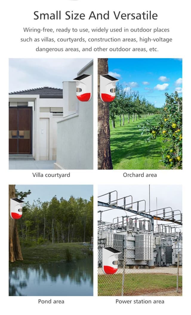 جهاز انذار ضد السرقة حساس حركة بالطاقة الشمسية مع ريموت Wifi solar outdoor infrared alarm