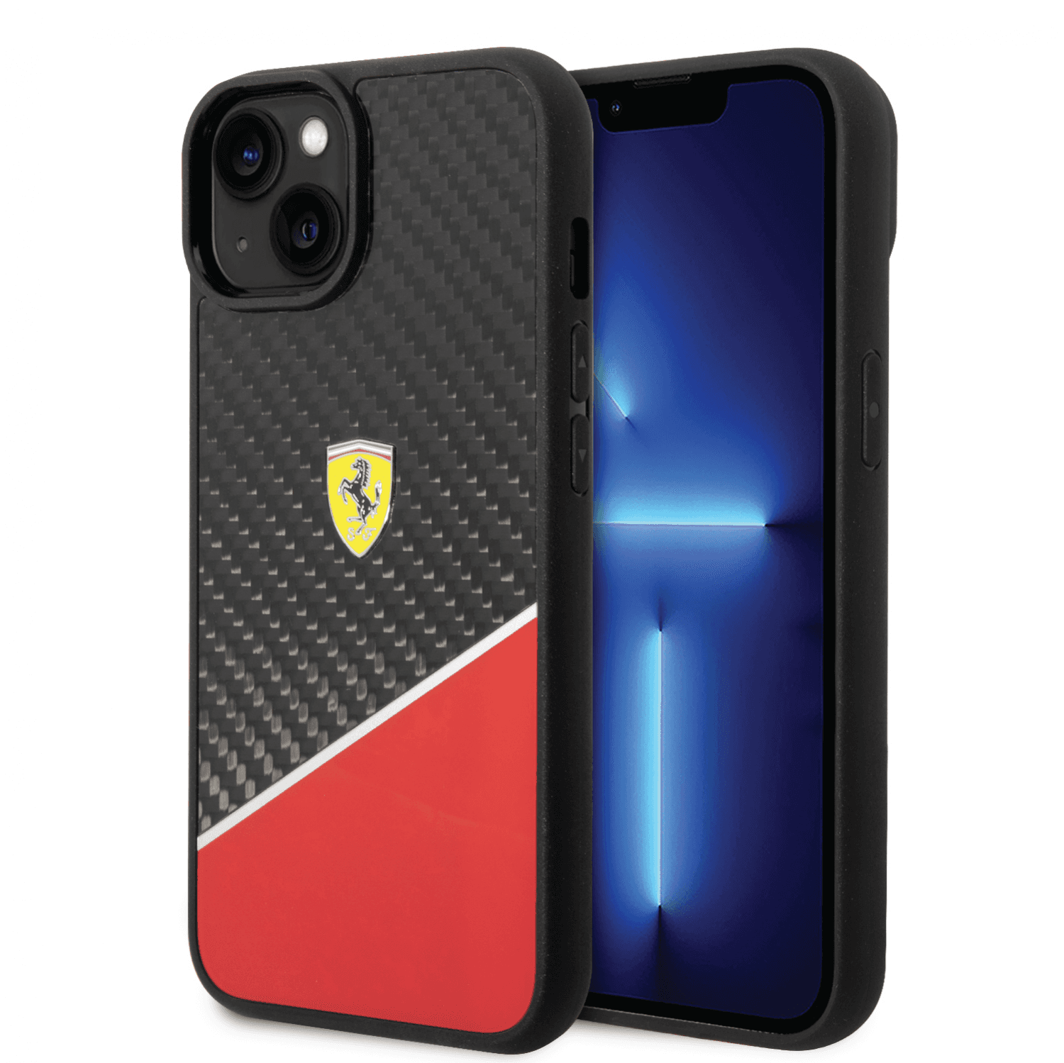 Ferrari Bimaterial Carbon Case & Polycarbonate & Silver Stripe For iPhone 14 - Red [ FEHCP14SAMAR ]