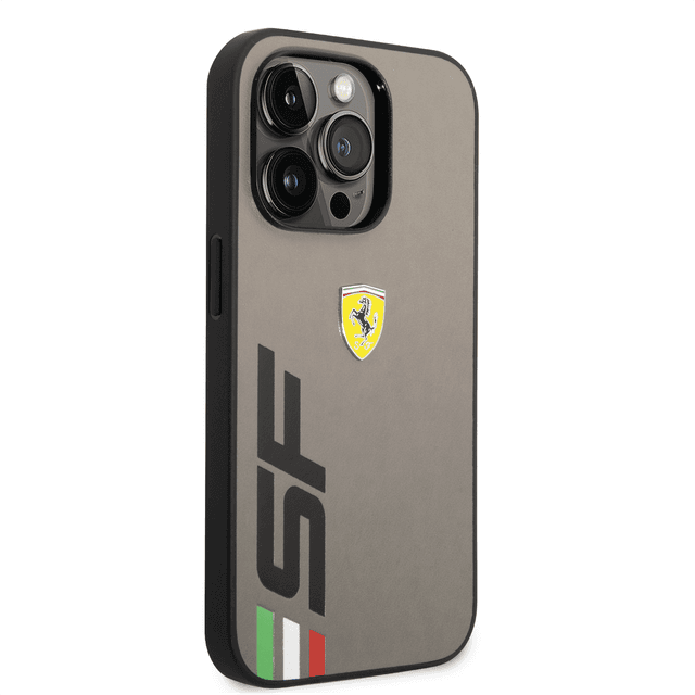 كفر ايفون 14 برو ماكس جلد صلب فيراري بيج اس اف رمادي Ferrari Leather Printed Big SF Logo Hard Case - SW1hZ2U6MTM2OTQzMA==