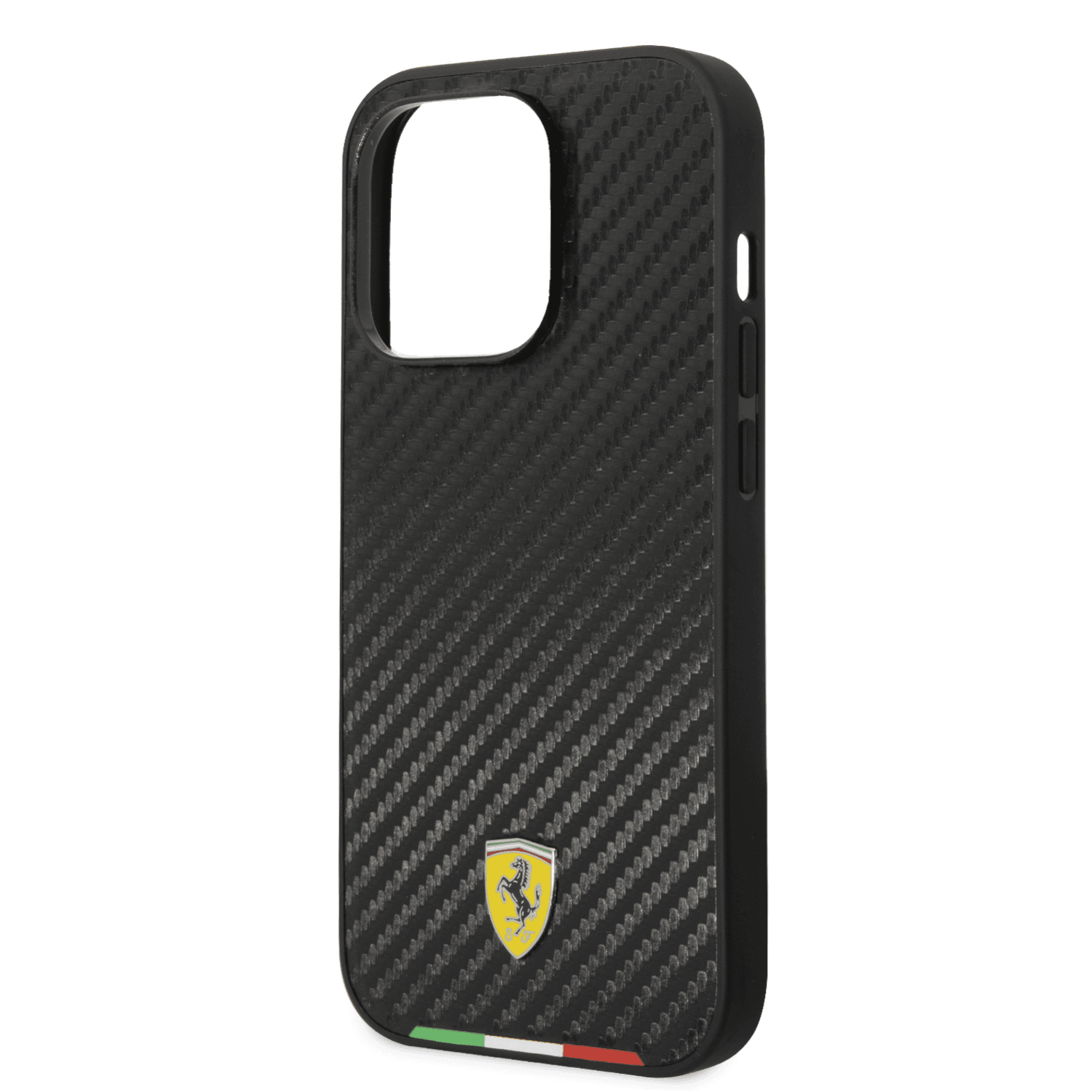 Ferrari HC PU Carbon Effect Case With Italian Flag Line For iPhone 14 Pro Max - Black [ FEHCP14XTABK ]