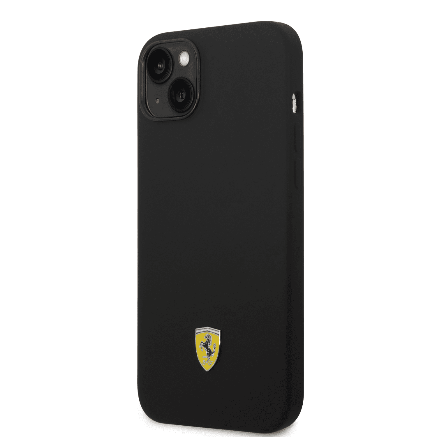 Ferrari Liquid Silicone Case With Black Camera Outline & Metal Logo For iPhone 14 Plus - Black [ FEHCP14MSIBBK ]