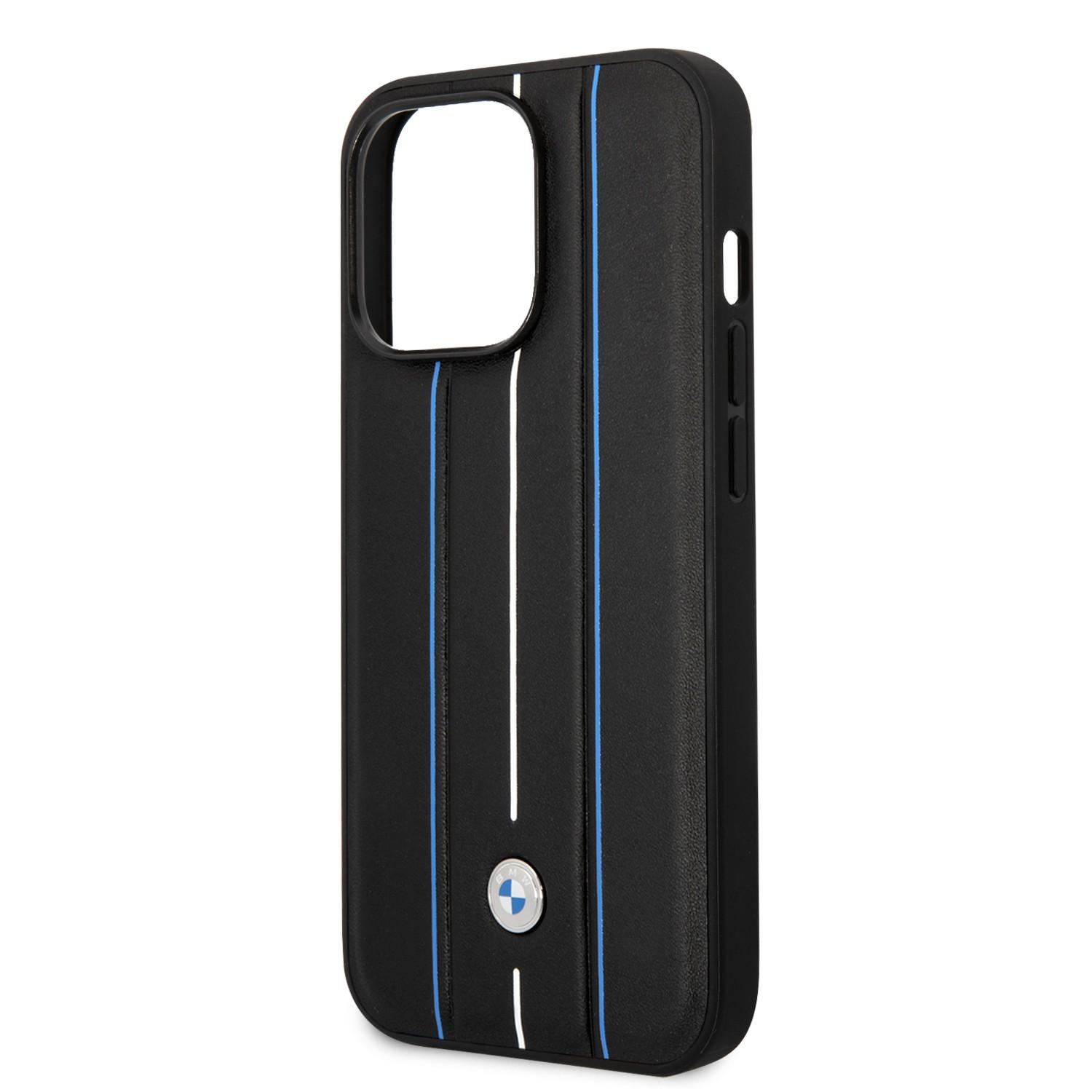 BMW Signature Collection Genuine Leather Case With Hot Stamp Lines For iPhone 14 Pro - Black [ BMHCP14L22RVSK ]