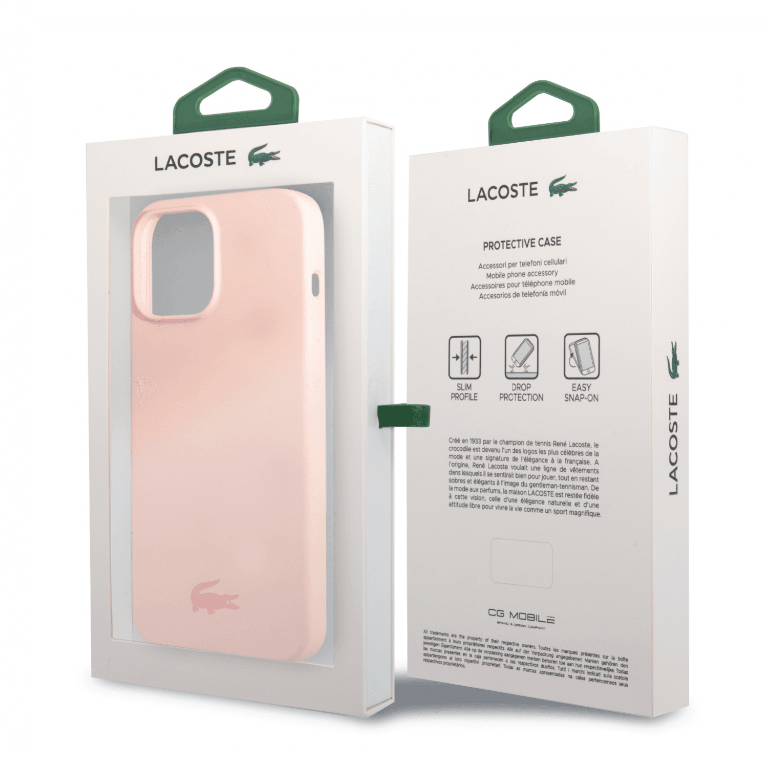 كفر حماية ايفون 14 برو سيليكون زهر لاكوست Lacoste HC Liquid Silicone & Microfiber Glossy Printing Logo Case For iPhone 14 Pro Pink