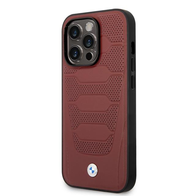 BMW Magsafe Signature Collection Genuine Leather Case With Perforated Seats Design For iPhone 14 Pro - Burgundy [ BMHMP14L22RPSR ] - SW1hZ2U6MTM2NTQyMQ==