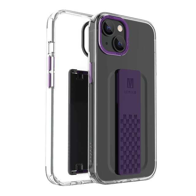 كفر ايفون سيليكون لجوال ايفون 14 بلون شفاف وبنفسجي مع مقبض سيليكون  Levelo Graphia iPhone 14 IMD Clear Case Purple - SW1hZ2U6MTM5MzI3OA==