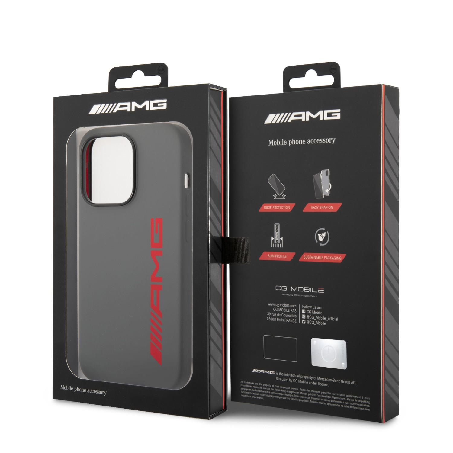 كفر ايفون 14 برو سيليكون مرسيدس اي ام جي رمادي وأحمر AMG Liquid Silicone Case For iPhone 14 Pro
