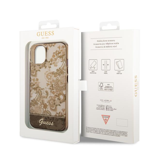 Guess PC/TPU IML Case With Double Layer Electroplated Camera Outline & Toile De Jouy For iPhone 14 - Ochre [ GUHCP14SHGPLHC ] - SW1hZ2U6MTM4MzI4Mw==