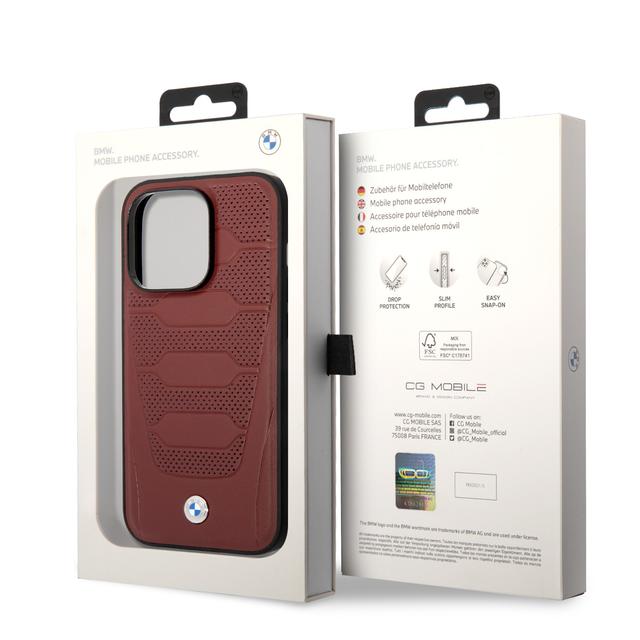 BMW Signature Collection Genuine Leather Case With Perforated Seats Design For iPhone 14 Pro Max - Burgundy [ BMHCP14X22RPSR ] - SW1hZ2U6MTM2NjAwMg==