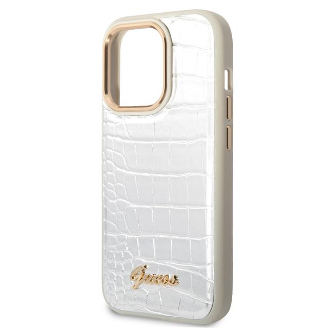 Guess Pu Croco Case With Metal Camera Outline For iPhone 14 Pro - Silver [ GUHCP14LHGCRHS ] - SW1hZ2U6MTM4NDMzMQ==