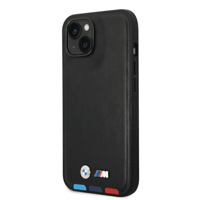 BMW M Collection PU Leather Case With Hot Stamped Tricolor Parts And Printed Logo For iPhone 14 - Black [ BMHCP14S22PTDK ] - SW1hZ2U6MTM2NTMwNg==