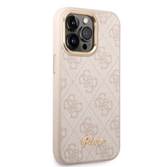 Guess PC/TPU 4G PU Case With Metal Camera Outline & Buttons For iPhone 14 Pro - Pink [ GUHCP14LHG4SHP ] - SW1hZ2U6MTM4NDczOQ==