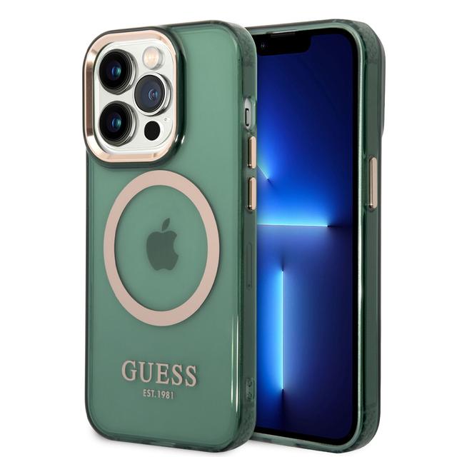 Guess Magsafe Case With Translucent Gold Outline For iPhone 14 Pro - Kaki [ GUHMP14LHTCMA ] - SW1hZ2U6MTM4NDk0NA==