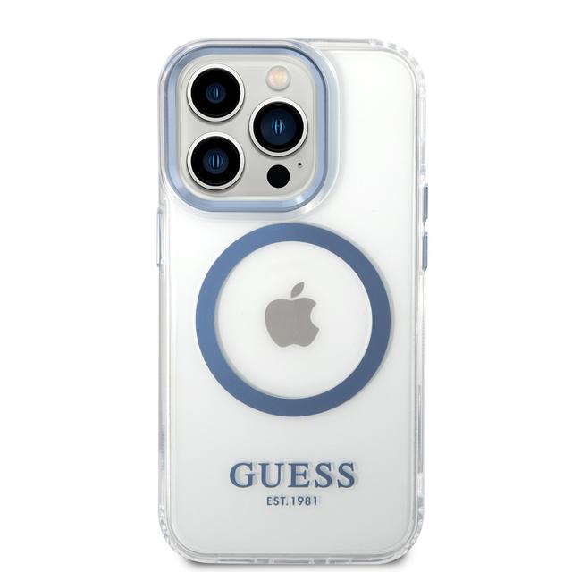 كفر ايفون 14 برو ماغ سيف أزرق جيس Guess Outline Transparent MagSafe Case for iPhone 14 Pro Blue - SW1hZ2U6MTM4NDk3Ng==