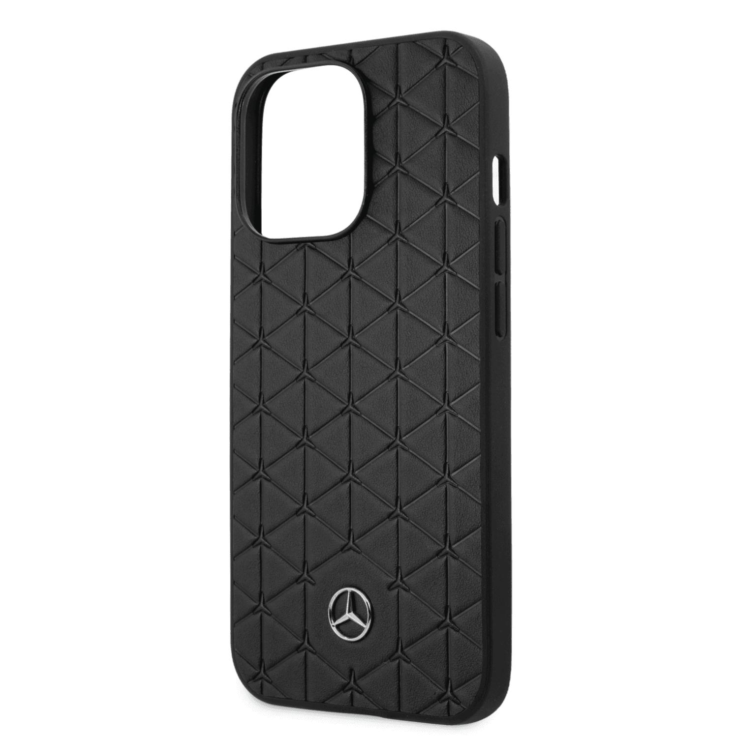 Mercedes-Benz Genuine Leather Hard Case With Quilted Mini Stars Pattern & Metal Star Logo For iPhone 14 Pro - Black [ MEHCP14LSPSBK ]