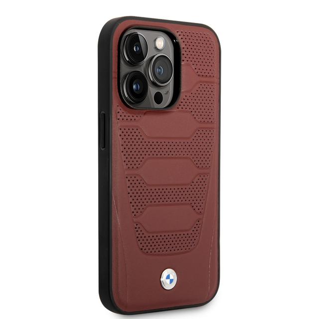 BMW Magsafe Signature Collection Genuine Leather Case With Perforated Seats Design For iPhone 14 Pro Max - Burgundy [ BMHMP14X22RPSR ] - SW1hZ2U6MTM2NjUzMQ==