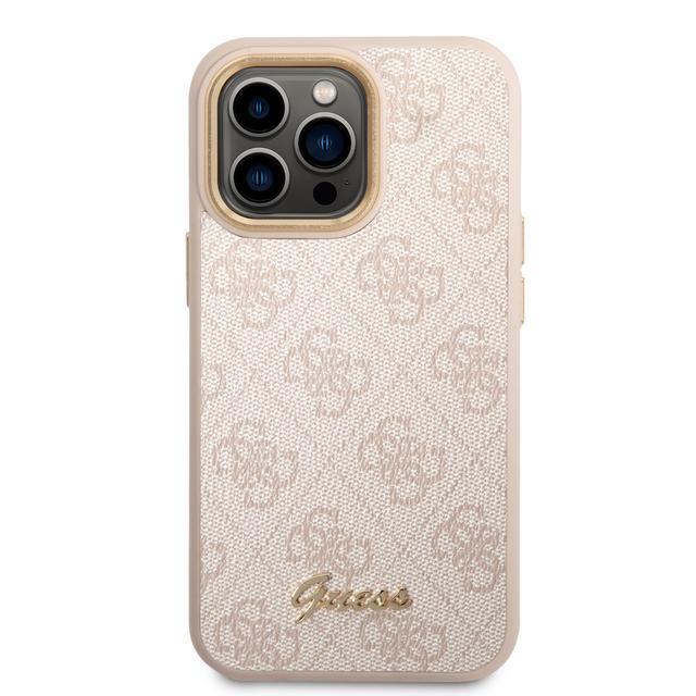 Guess PC/TPU 4G PU Case With Metal Camera Outline & Buttons For iPhone 14 Pro Max - Pink [ GUHCP14XHG4SHP ] - SW1hZ2U6MTM4NTY4NA==