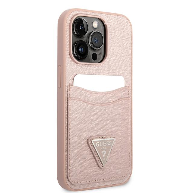 كفر ايفون 14 برو ماكس زهر جيس Guess Saffiano Double Card Hard Case for iPhone 14 Pro Max Pink - SW1hZ2U6MTM4NjE0MQ==
