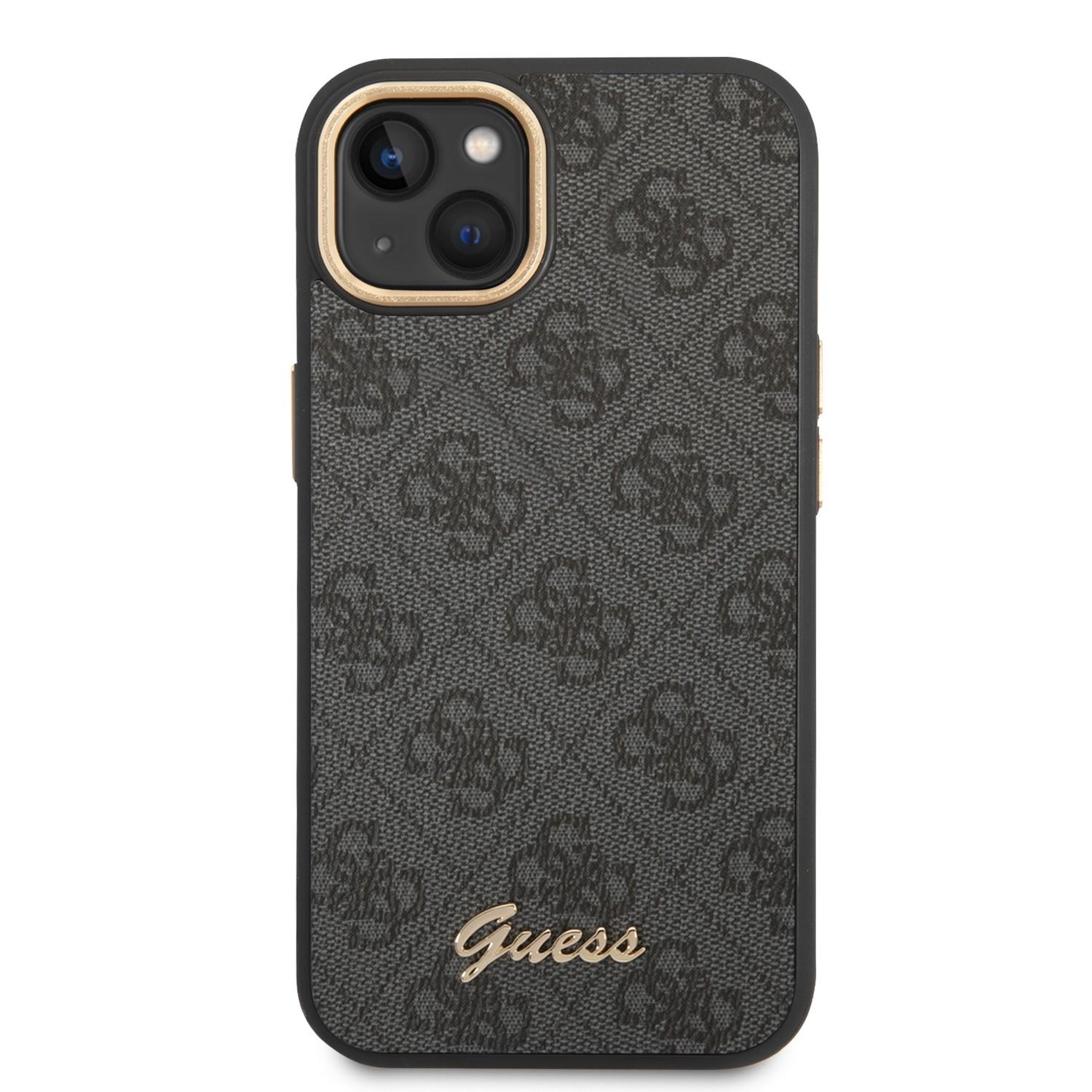 Guess PC/TPU 4G PU Case With Metal Camera Outline & Buttons For iPhone 14 Plus - Black [ GUHCP14MHG4SHK ]