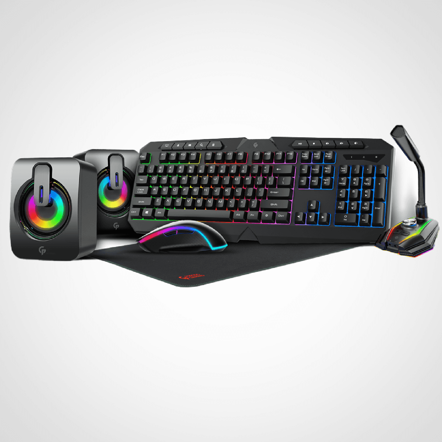 Porodo Gaming 5 in 1 Ultimate Gaming Kit ( Keyboard / Stereo Speakers / RGB Microphone / RGB Mouse / Mouse Pad ) - Black [ PDX215-BK ]