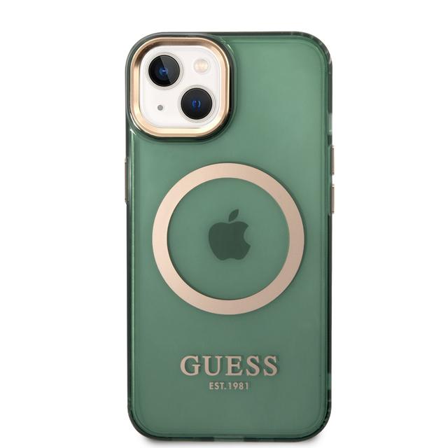 Guess Magsafe Case With Translucent Gold Outline For iPhone 14 Plus - Kaki [ GUHMP14MHTCMA ] - SW1hZ2U6MTM4Njc5NA==