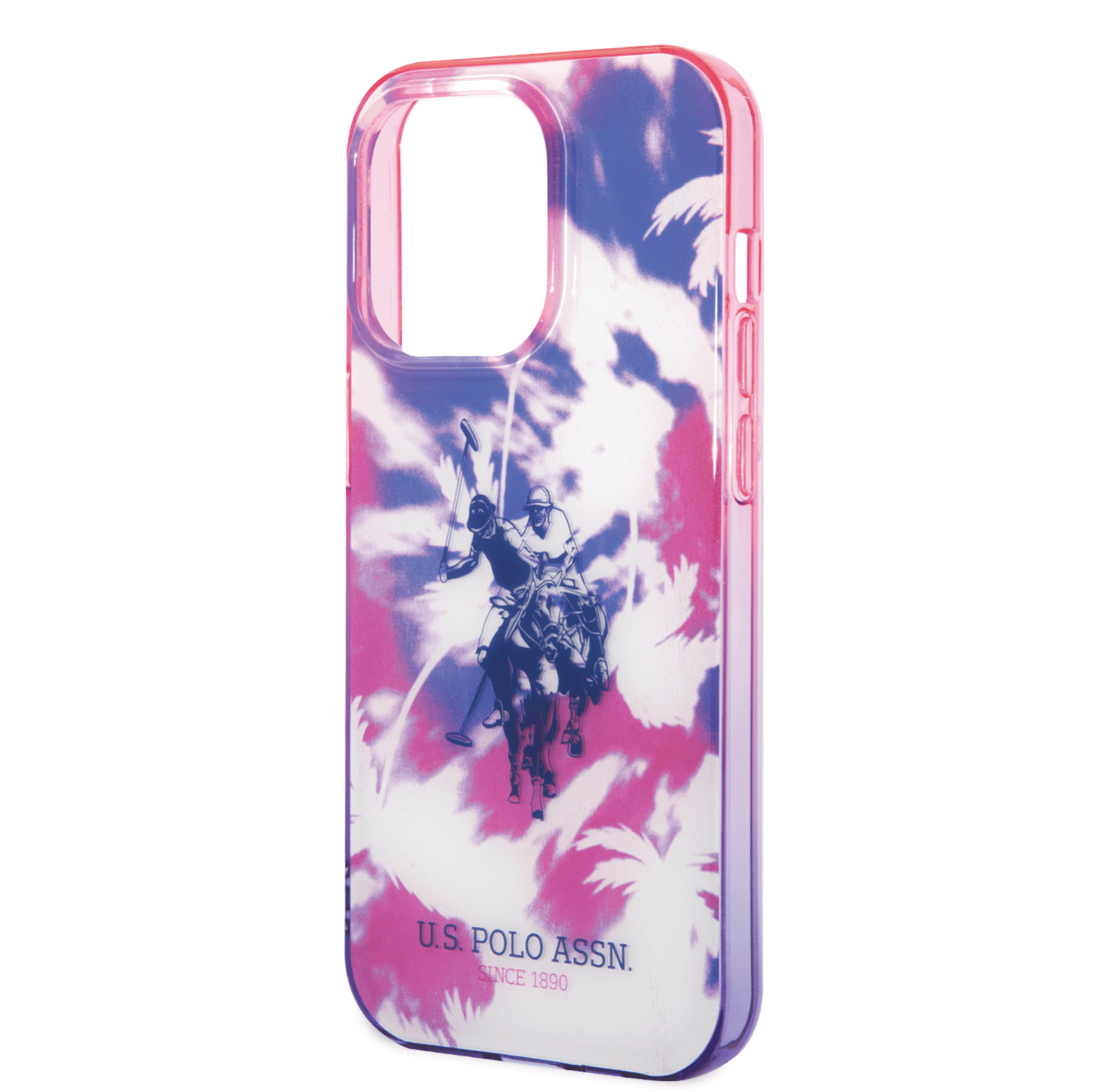 كفر جوال ايفون 14 برو سيليكون لون بنفسجي من يو اس بولو USPA PC TPU IML Case With Dye Palm Design & Horse Logo For iPhone 14 Pro