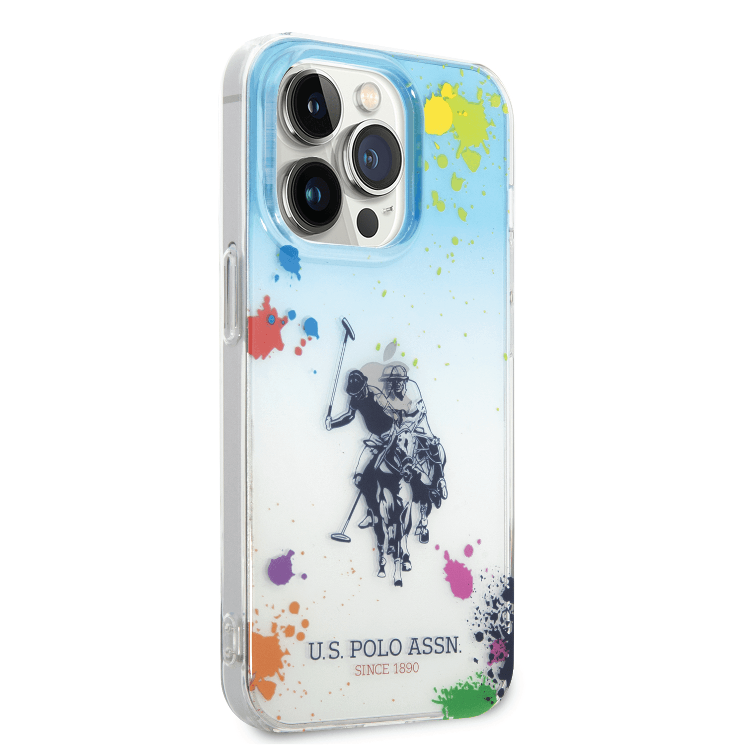 U.S.Polo Assn. USPA PC/TPU Gradient Case With Splattered Pattern & Horse Logo For iPhone 14 Pro - Blue [ USHCP14LUARTB ]