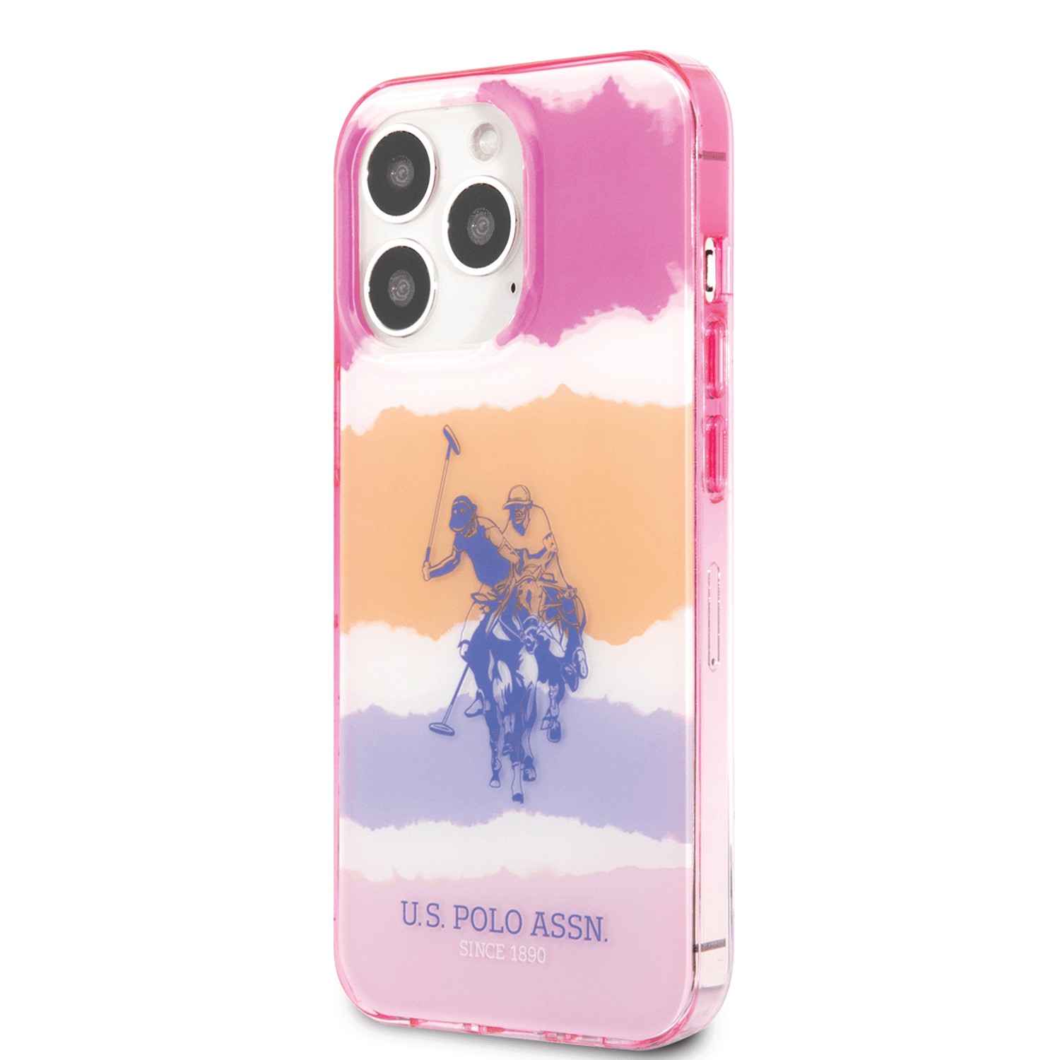 U.S.Polo Assn. USPA PC/TPU Case With Blurred Stripes & Horse Logo For iPhone 14 Pro Max - Pink [ USHCP14XUSTP ]