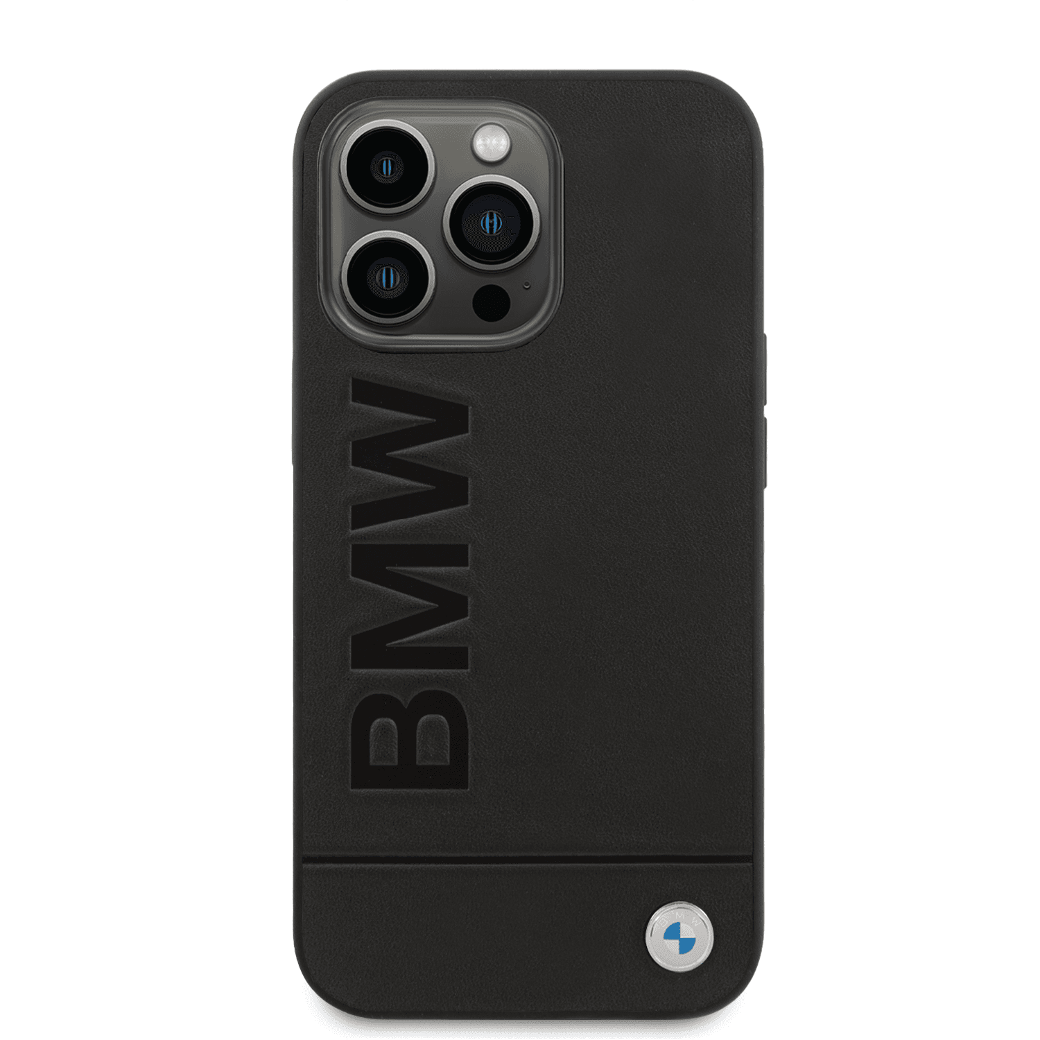 BMW Magsafe Real Leather Hard Case With Hot Stamp And Metal Logo For iPhone 14 Pro Max - Black [ BMHMP14XSLLBK ]