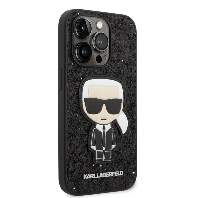 كفر جوال ايفون 14 بلس لامع فليكس لون أسود من كارل لاغرفيلد Karl Lagerfeld Glitter Flakes Case With Ikonik Patch For iPhone 14 Plus - SW1hZ2U6MTM5MTQ4OQ==