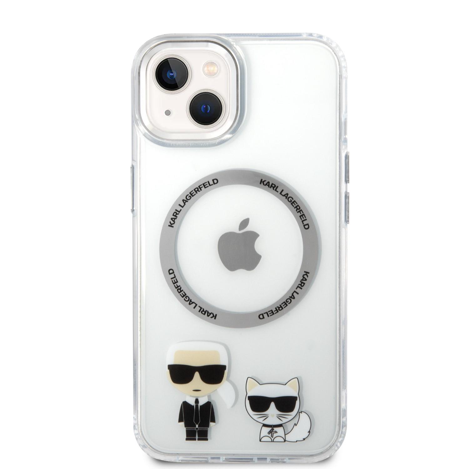 كفر جوال ايفون 14 بلس شفاف لون أبيض من كارل لاغرفيلد Karl Lagerfeld Magsafe PC TPU Case With Ring iPhone 14 Plus