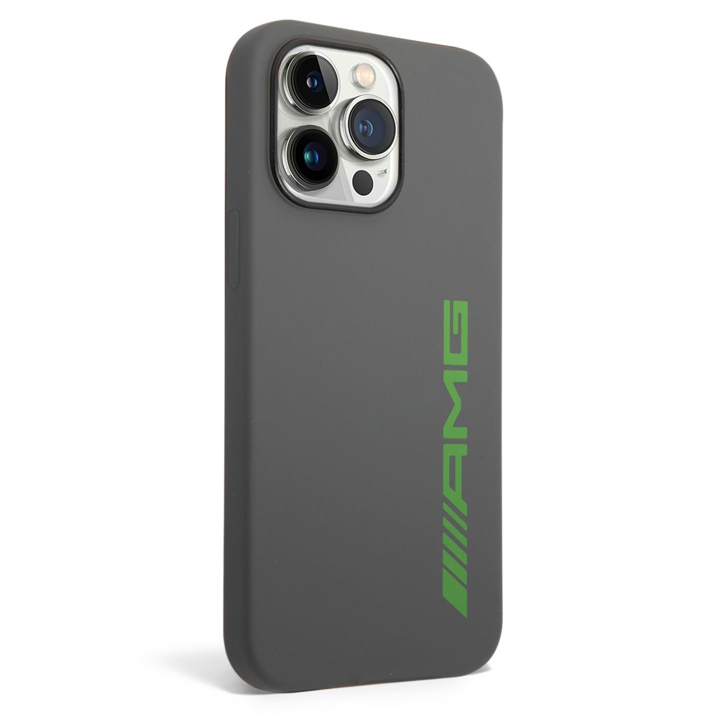 كفر ايفون 14 برو سيليكون مرسيدس اي ام جي رمادي وأخضر AMG Liquid Silicone Case For iPhone 14 Pro