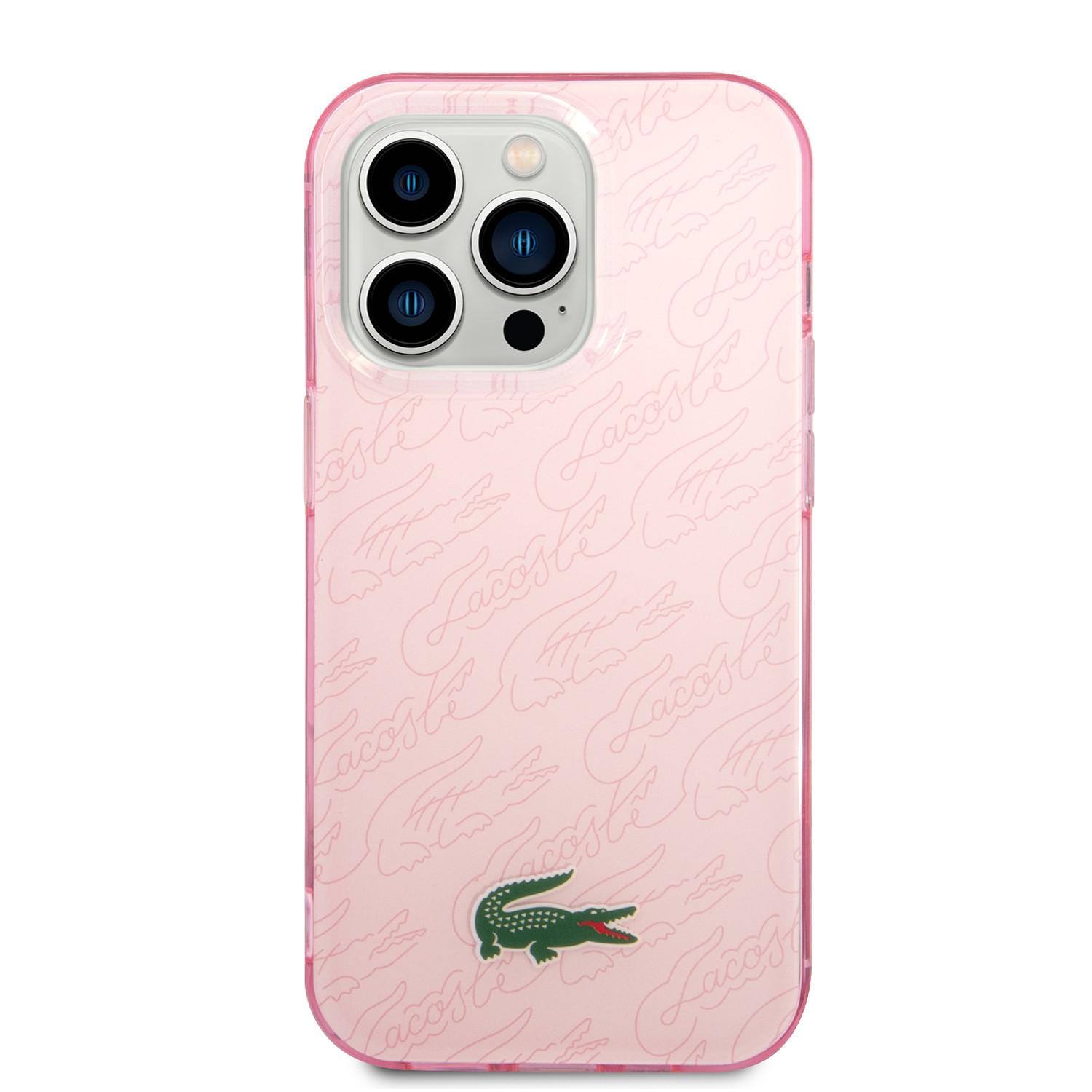 كفر حماية ايفون 14 برو زهر لاكوست Lacoste HC IML Double Layer & Dyed Bumper Signature Pattern Case For iPhone 14 Pro Pink