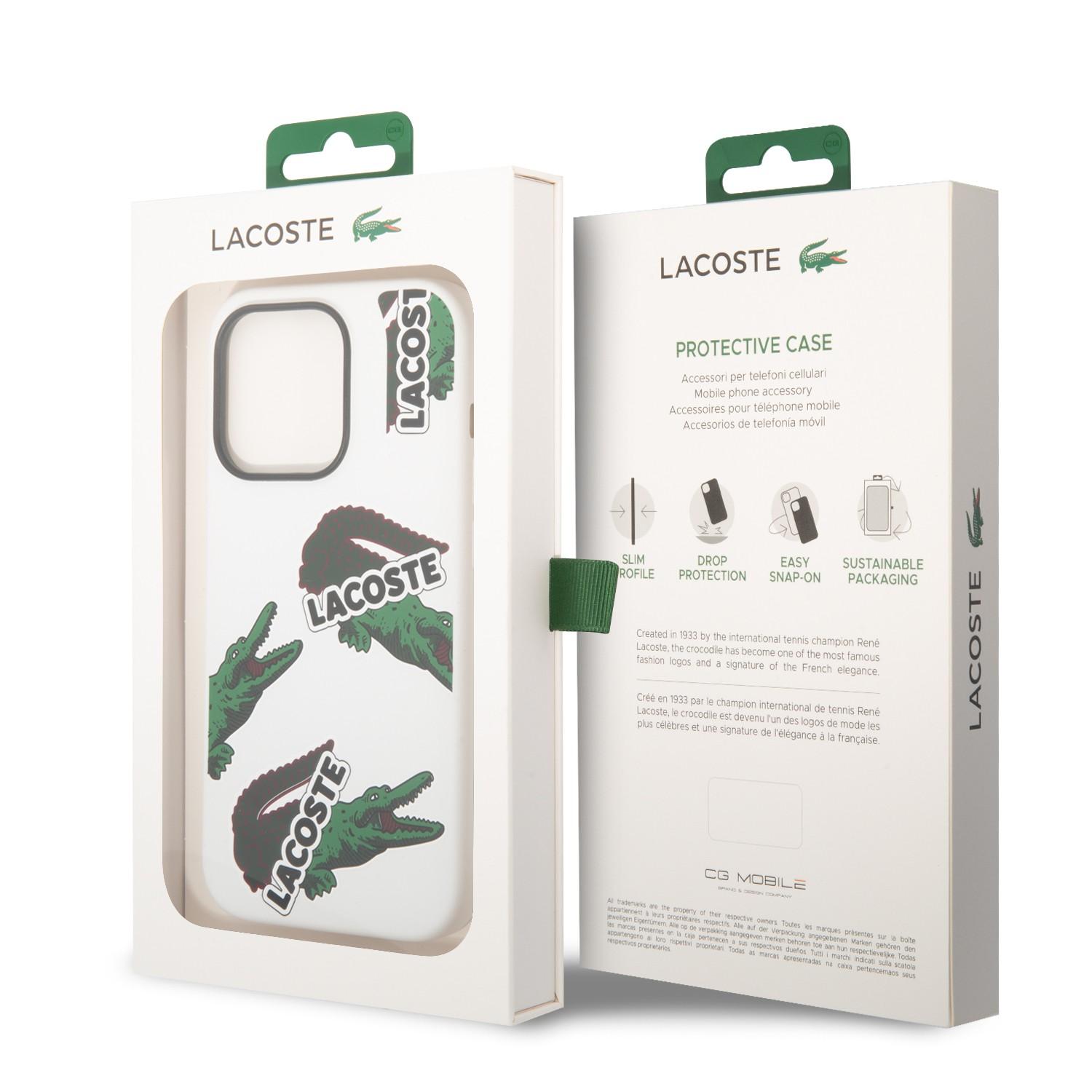 كفر حماية ايفون 14 برو سيليكون أبيض لاكوست Lacoste HC Liquid Silicone & Microfiber Allover Pattern Case For iPhone 14 Pro White