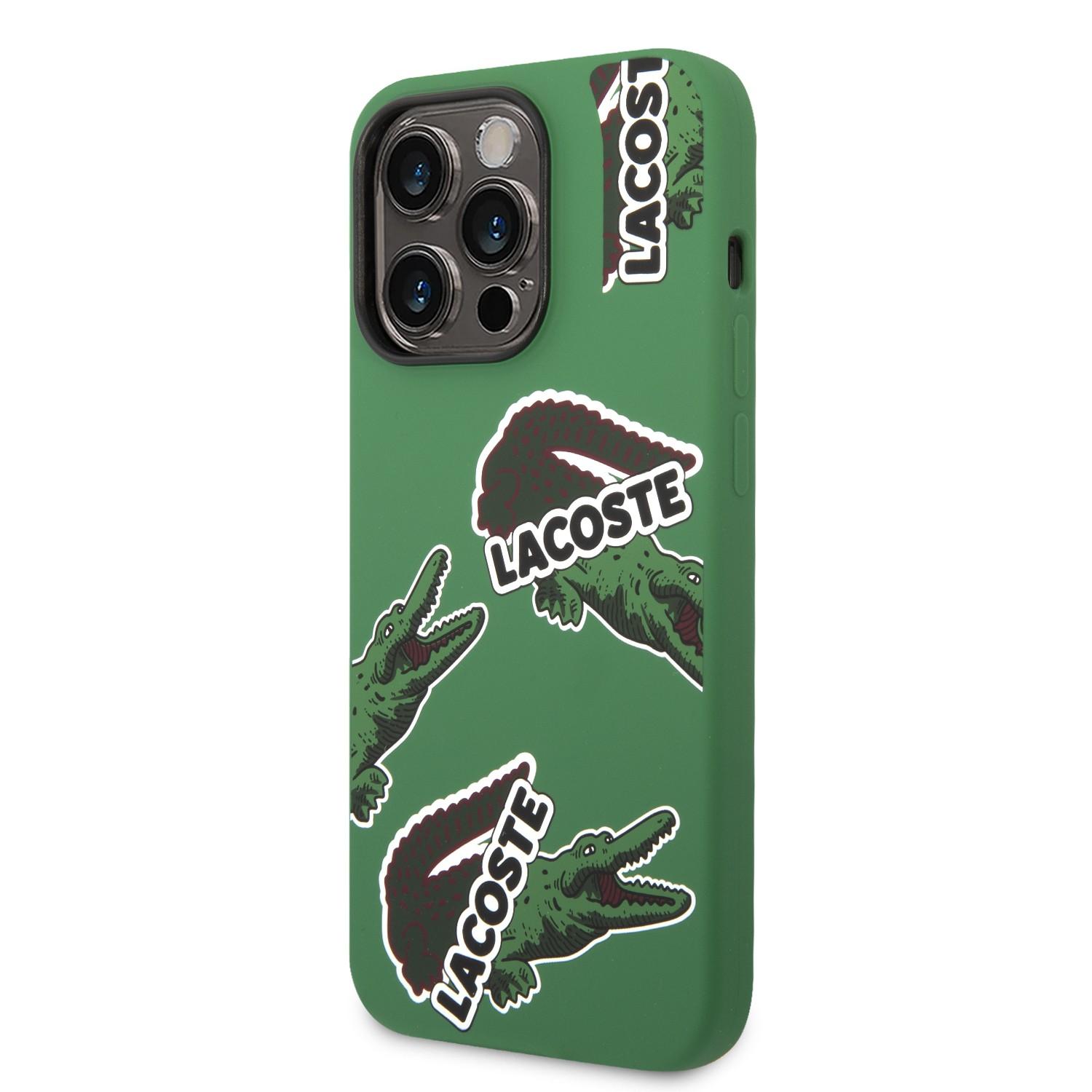 كفر حماية ايفون 14 برو سليلكون أخضر لاكوست Lacoste HC Liquid Silicone & Microfiber Allover Pattern Case For iPhone 14 Pro Green