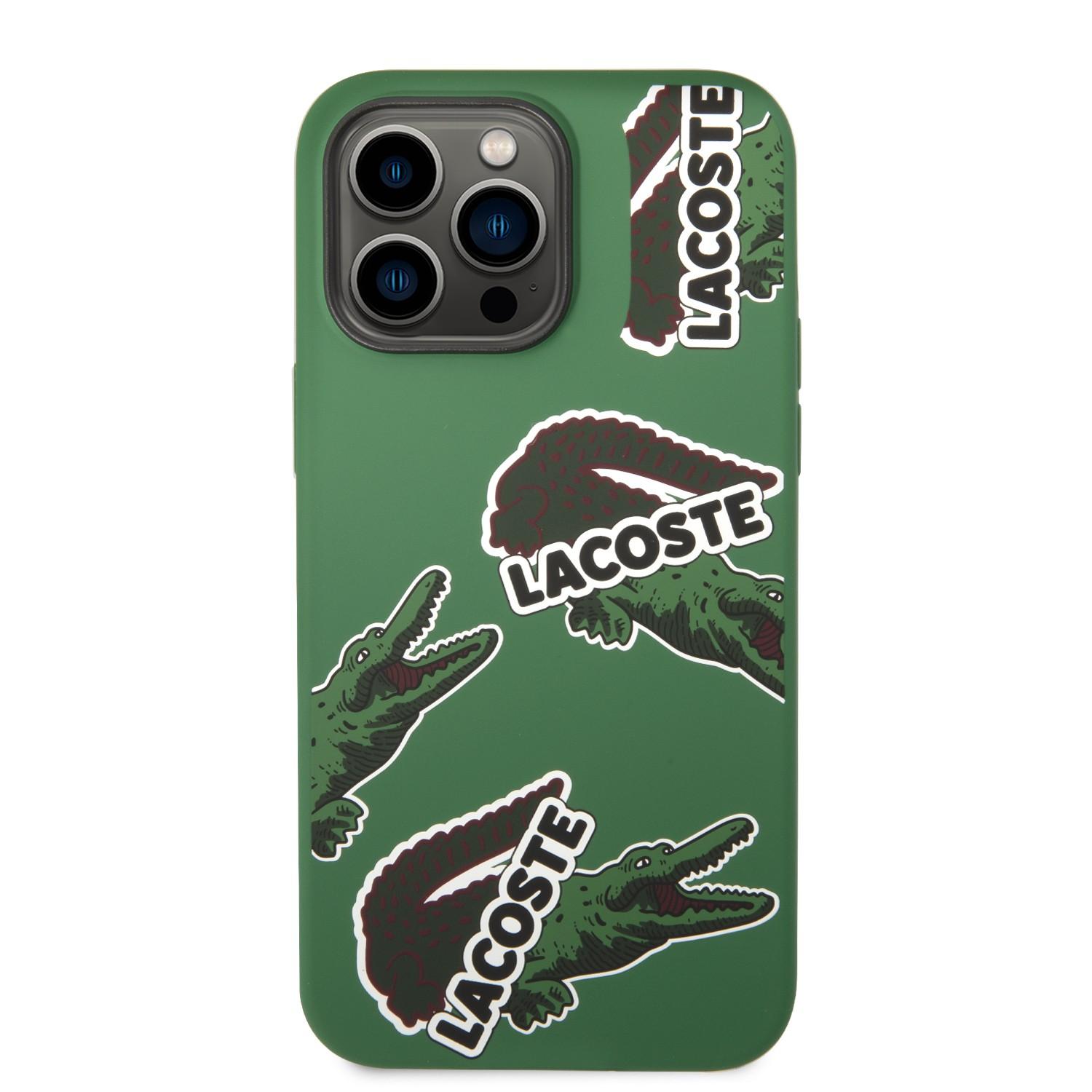 Lacoste HC Liquid Silicone & Microfiber Allover Pattern Case For iPhone 14 Pro Max - Green [ LCHCP14XSON ]