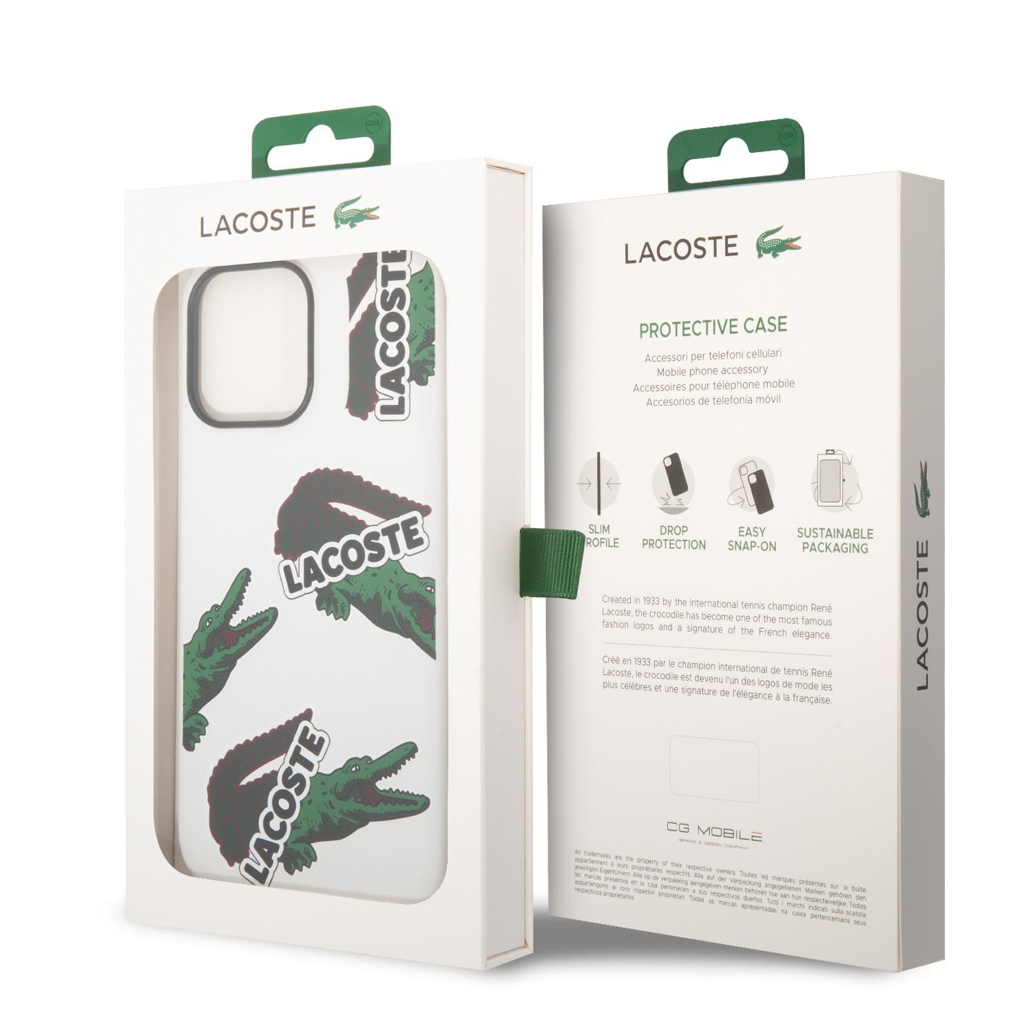 كفر حماية ايفون 14 برو ماكس سيليكون أبيض لاكوست Lacoste HC Liquid Silicone & Microfiber Allover Pattern Case For iPhone 14 Pro Max White