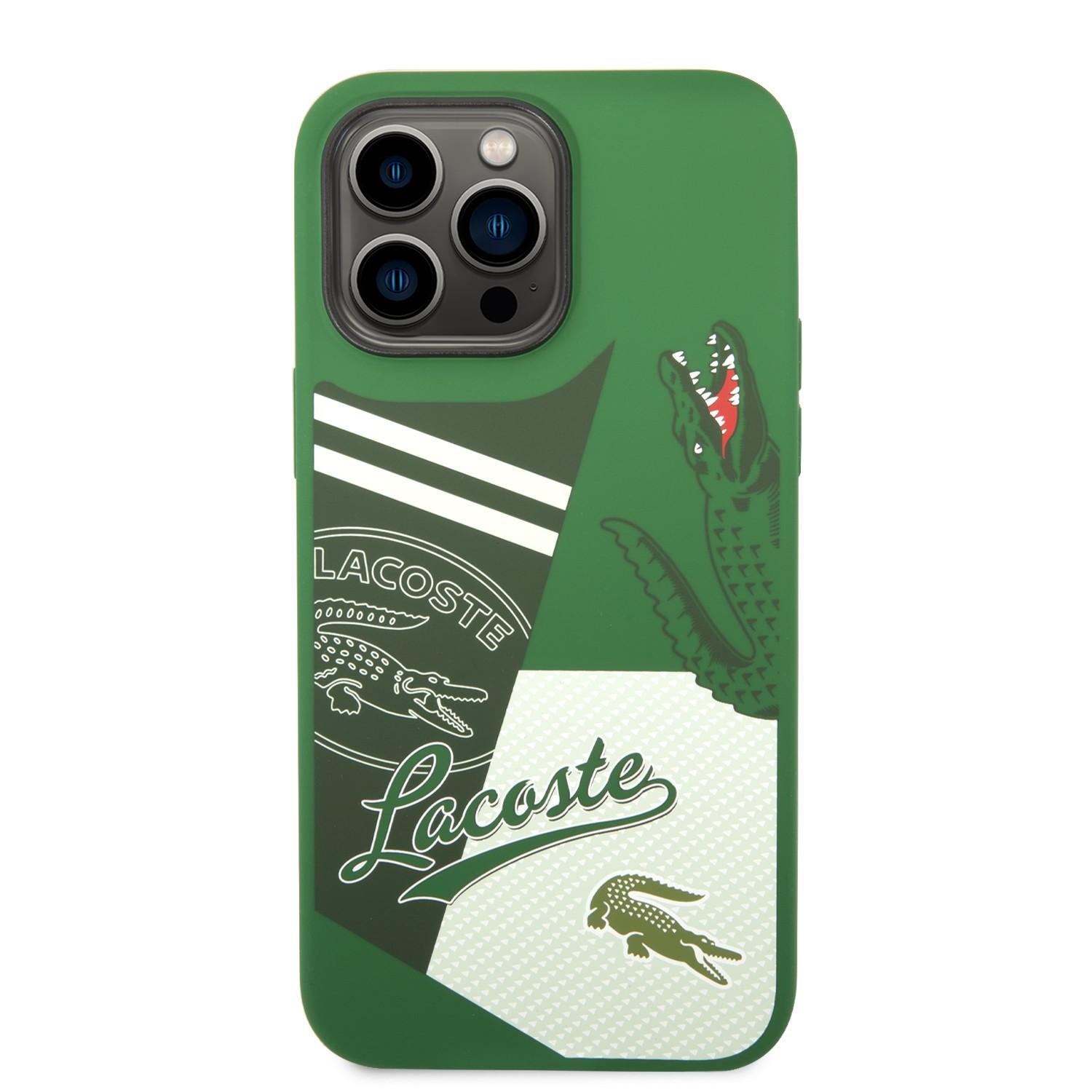 كفر حماية ايفون 14 برو ماكس سيليكون أخضر لاكوست Lacoste HC Liquid Silicone & Microfiber Patchwork B Case For iPhone 14 Pro Max Green