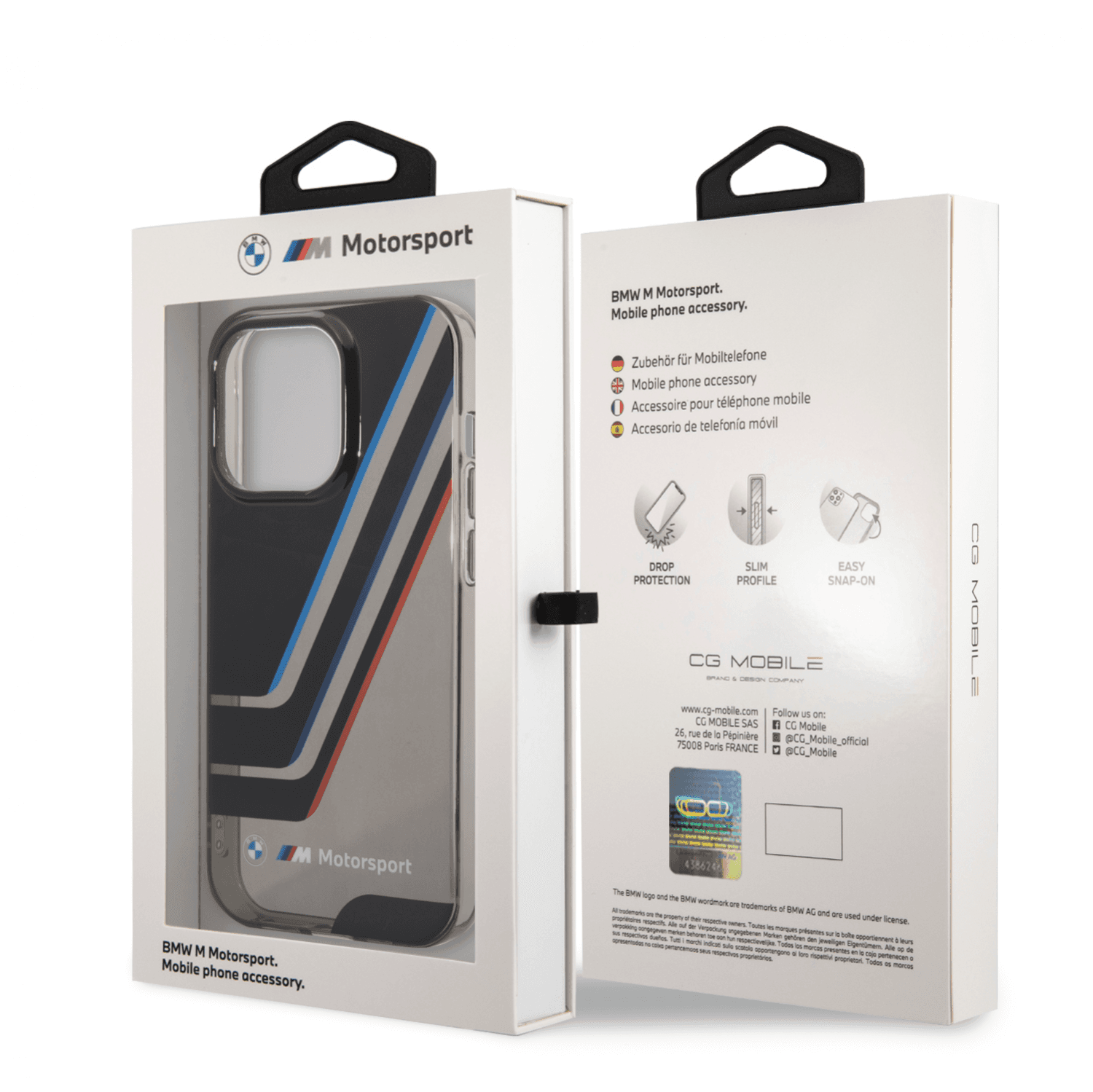 BMW Motorsport Collection PC/TPU IML Printed Tricolor Stripes, Translucent Zones & Printed Logo For iPhone 14 Pro Max - Black [ BMHCP14X22HDTK ]