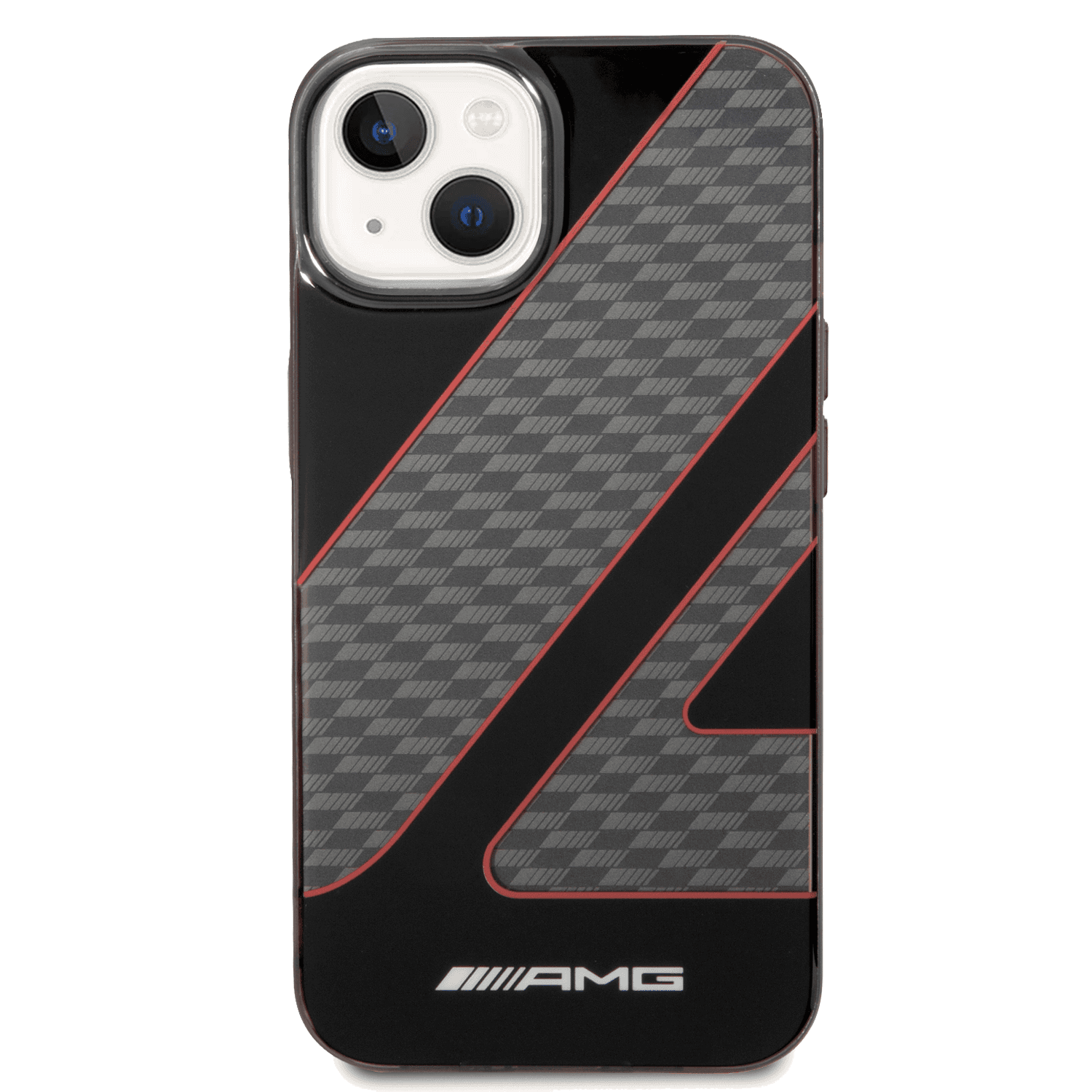 AMG Transparent Double Layer Case With Checkered Flag Pattern For iPhone 14 - Red [ AMHCP14S2DCFR ]