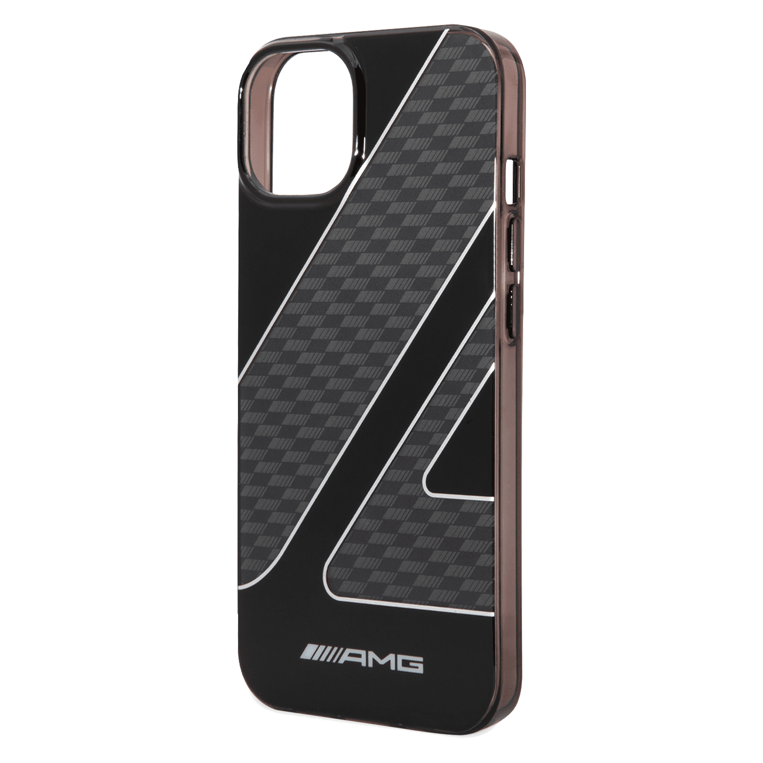 AMG Transparent Double Layer Case With Checkered Flag Pattern For iPhone 14 - Black [ AMHCP14S2DCFS ]