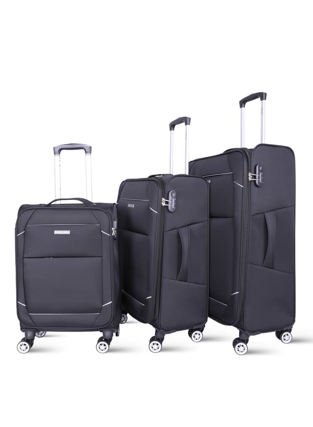 طقم شنط سفر قماش 20/24/28 انش بارا جون 3 قطع اسود PARA JOHN 3  Piece Softside Luggage Trolley Set