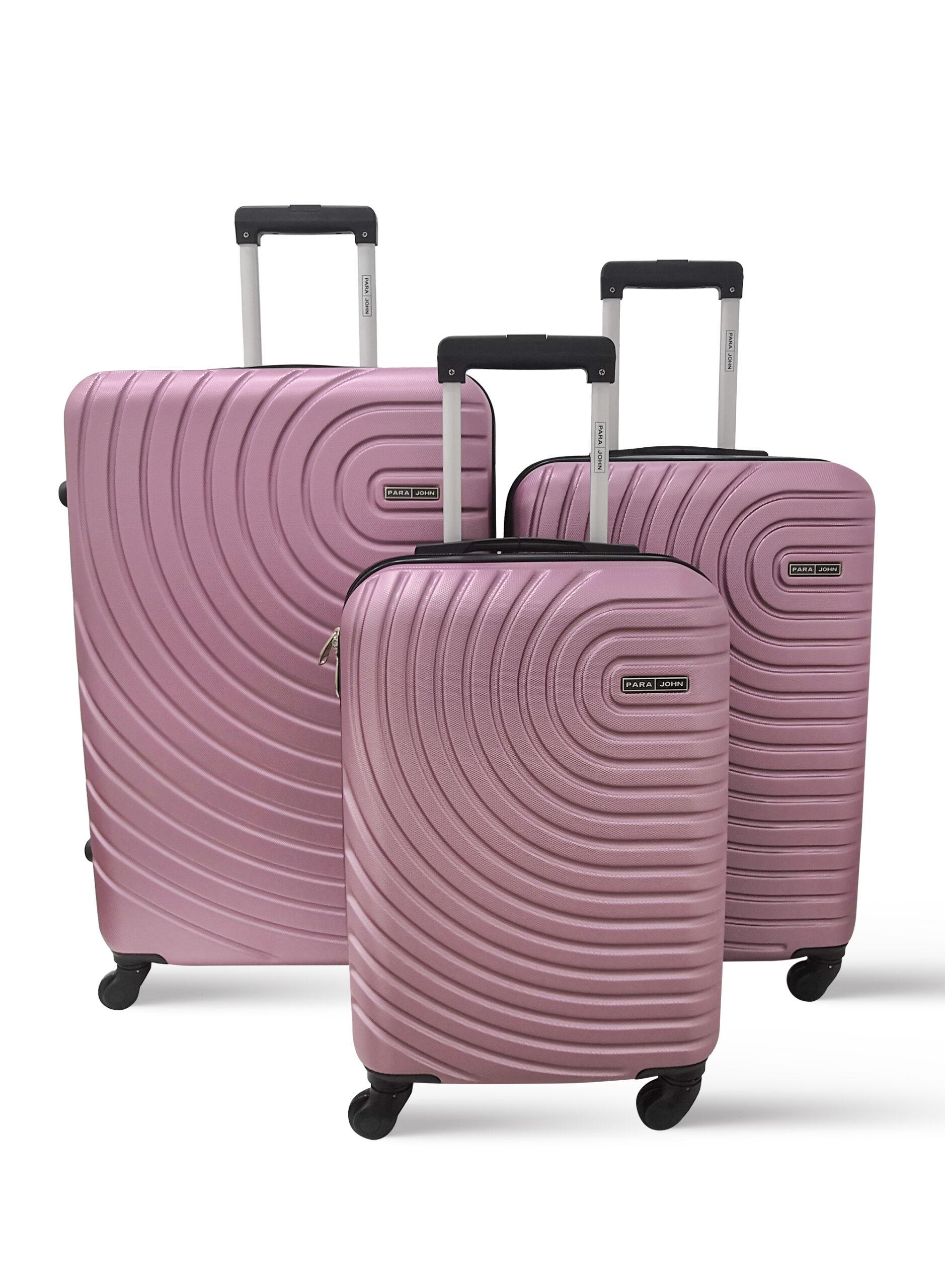 طقم شنط سفر 20/24/28 انش صلبة بارا جون 3 قطع أقواس زهري PARA JOHN Hard Side ABS Luggage Trolley