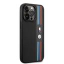 BMW M Collection PU Leather Mesh Case With Printed Tricolor Lines And Logo For iPhone 14 Pro - Black [ BMHCP14L22PPMK ] - SW1hZ2U6MTM2NTUzNA==